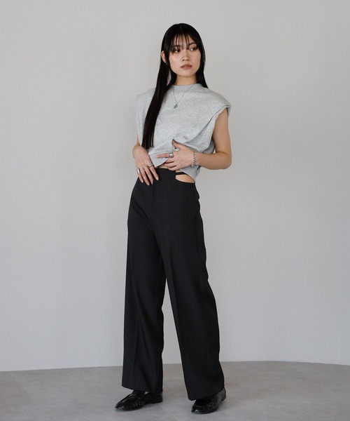 ENC（エンク）の「waist belt design straight pants / ウエストベルトデザインストレートパンツ（その他パンツ・レディース・ベージュ系その他/ブラック・FREE）」の6枚目の写真