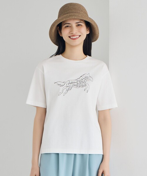 自由区(ジユウク)の「ホースモチーフロゴ Tシャツ(Tシャツ/カットソー・レディース・アイボリー系/ブラック系・44/46)」の2枚目の写真