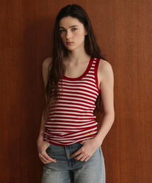 STUDIO&PARC（スタジオアンドパルク）の「Wool 100% Striped Knit Sleeveless_Red（Tシャツ/カットソー）」