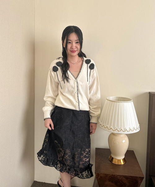 スカート Floral Sheer Overlay Skirt Flower Sheer Skirt (Black) 【公式通販】