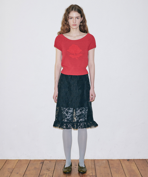 SINOON（シヌーン）の「Flower Sheer Skirt (Black)（スカート・レディース・ブラック・FREE）」の2枚目の写真