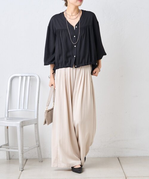 Jena espace merveilleux（ジェナ　エスパスメルヴェイユ）の「マルチタックワイドパンツ（その他パンツ・レディース・チャコールグレー/アイボリー/イエロー・FREE）」の9枚目の写真