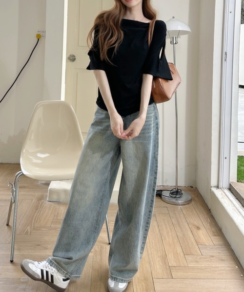 Ada.(エイダ)の「ドレープ ネック デザイン 肩開き カットソー(Tシャツ/カットソー・レディース・グレー/ブラック/ホワイト/ベージュ・FREE)」の14枚目の写真
