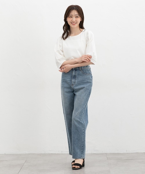 Honeys(ハニーズ)の「【ハニさら・接触冷感・UVカット】ボリューム6分袖トップス(Tシャツ/カットソー・レディース・ホワイト×ブラック/ブラック/イエロー/オレンジ/ホワイト・3L/L/LL/M/S)」の20枚目の写真