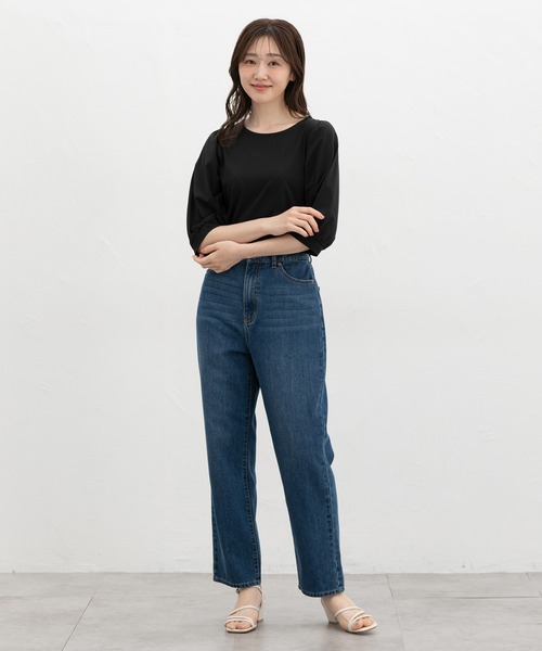 Honeys(ハニーズ)の「【ハニさら・接触冷感・UVカット】ボリューム6分袖トップス(Tシャツ/カットソー・レディース・ホワイト×ブラック/ブラック/イエロー/オレンジ/ホワイト・3L/L/LL/M/S)」の22枚目の写真