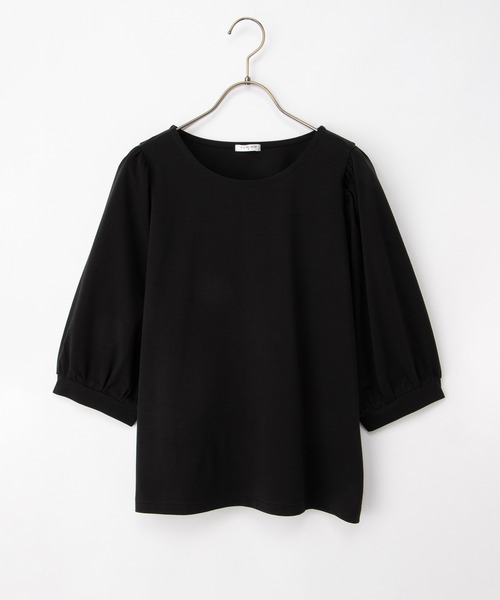 Honeys(ハニーズ)の「【ハニさら・接触冷感・UVカット】ボリューム6分袖トップス(Tシャツ/カットソー・レディース・ホワイト×ブラック/ブラック/イエロー/オレンジ/ホワイト・3L/L/LL/M/S)」の6枚目の写真