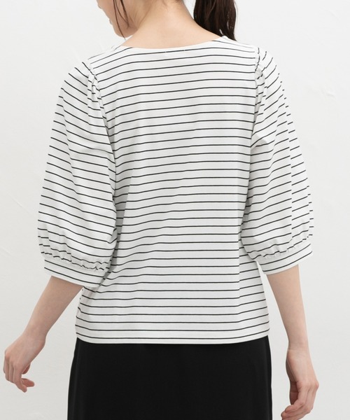 Honeys(ハニーズ)の「【ハニさら・接触冷感・UVカット】ボリューム6分袖トップス(Tシャツ/カットソー・レディース・ホワイト×ブラック/ブラック/イエロー/オレンジ/ホワイト・3L/L/LL/M/S)」の15枚目の写真