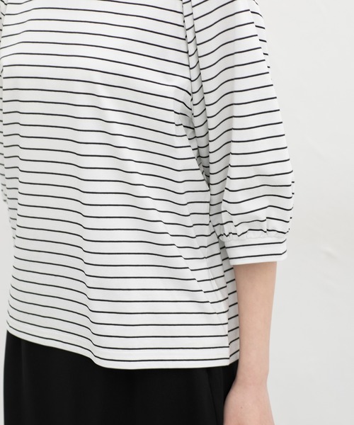 Honeys(ハニーズ)の「【ハニさら・接触冷感・UVカット】ボリューム6分袖トップス(Tシャツ/カットソー・レディース・ホワイト×ブラック/ブラック/イエロー/オレンジ/ホワイト・3L/L/LL/M/S)」の18枚目の写真