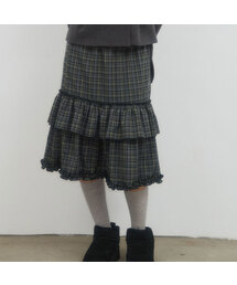 CHECK CANCAN MIDI SKIRT_GREEN