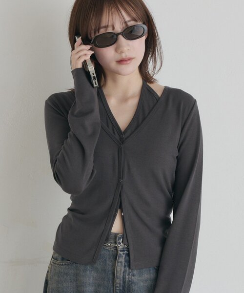 mline（エムライン）の「[mline]レイヤード シアーニットソー（Tシャツ/カットソー・レディース・オフホワイト/グレー・FREE）」の10枚目の写真