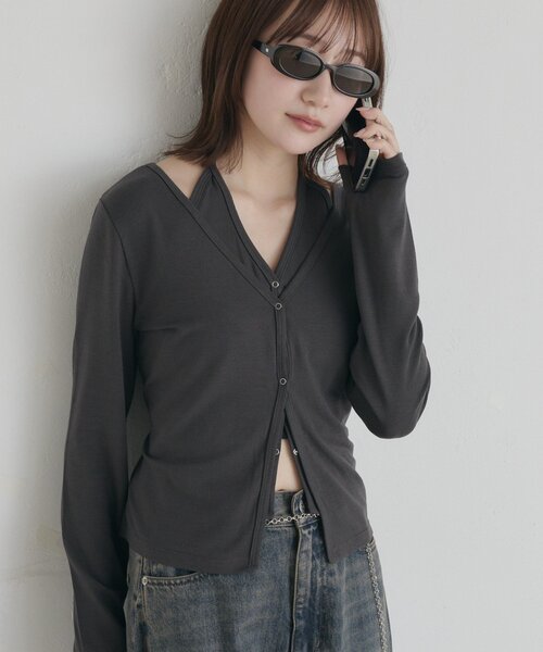 mline（エムライン）の「[mline]レイヤード シアーニットソー（Tシャツ/カットソー・レディース・オフホワイト/グレー・FREE）」の11枚目の写真
