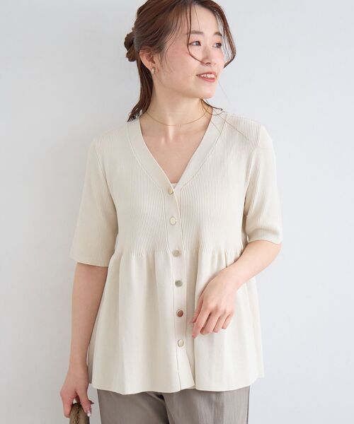 le.coeur blanc（ルクールブラン）の「TORRAZZO DONNA別注フレアラインリブニット（ニット/セーター・レディース・アイボリー/グリーン・38）」の3枚目の写真