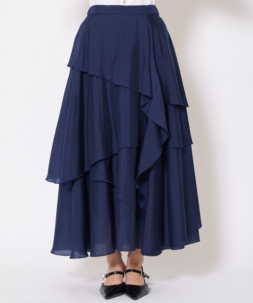 AND COUTURE(アンドクチュール)の「アシンメトリーシフォンラッフルスカート(スカート・レディース・ベージュ/ネイビー/オフホワイト/ブルー・SMALL/MEDIUM)」の4枚目の写真