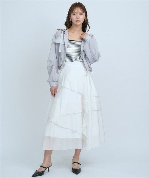 AND COUTURE(アンドクチュール)の「アシンメトリーシフォンラッフルスカート(スカート・レディース・ベージュ/ネイビー/オフホワイト/ブルー・SMALL/MEDIUM)」の9枚目の写真