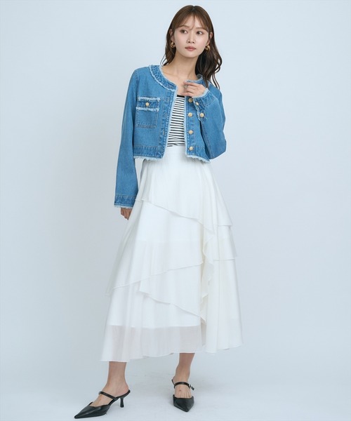 AND COUTURE(アンドクチュール)の「アシンメトリーシフォンラッフルスカート(スカート・レディース・ベージュ/ネイビー/オフホワイト/ブルー・SMALL/MEDIUM)」の8枚目の写真