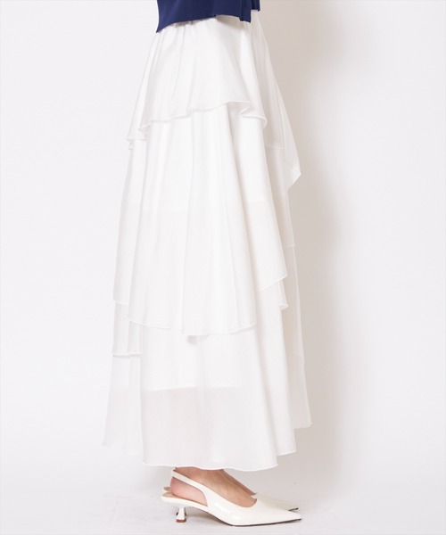 AND COUTURE(アンドクチュール)の「アシンメトリーシフォンラッフルスカート(スカート・レディース・ベージュ/ネイビー/オフホワイト/ブルー・SMALL/MEDIUM)」の6枚目の写真