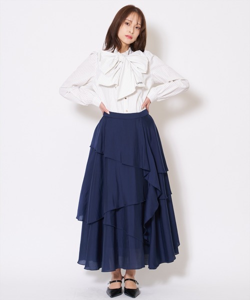 AND COUTURE(アンドクチュール)の「アシンメトリーシフォンラッフルスカート(スカート・レディース・ベージュ/ネイビー/オフホワイト/ブルー・SMALL/MEDIUM)」の14枚目の写真