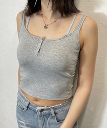 パッド付きバックオープン ヘンリーネックキャミソール