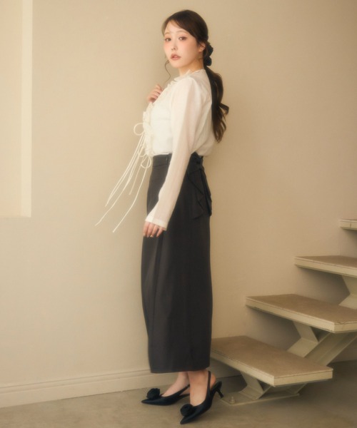 miune（ミューヌ）の「バックリボンロングスカート（スカート・レディース・ブラック/アイボリー/グレー・FREE）」の12枚目の写真