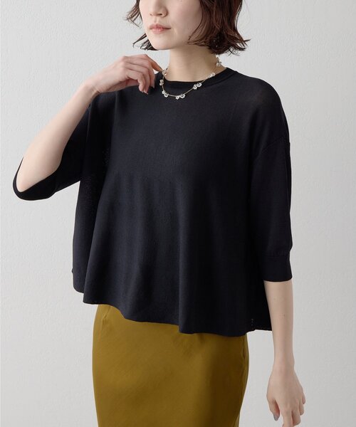 Drawing Numbers クルー裾ラウンドニット2024AW Drawing Numbers】クルーハーフスリーブ裾ラウンドニット（ニット