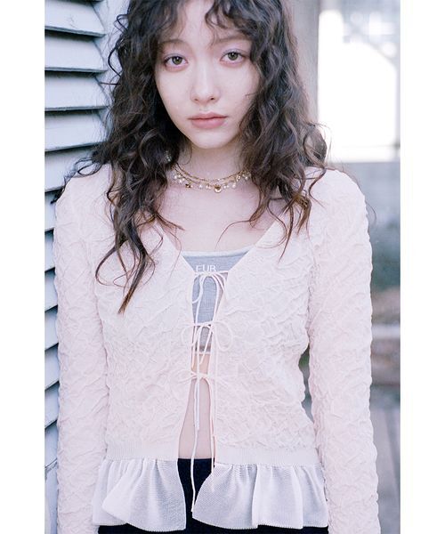 FURFUR(ファーファー)の「クリンクルシアーカーディガン(カーディガン/ボレロ・レディース・ピンク/ブラック/ミント・F)」の1枚目の写真