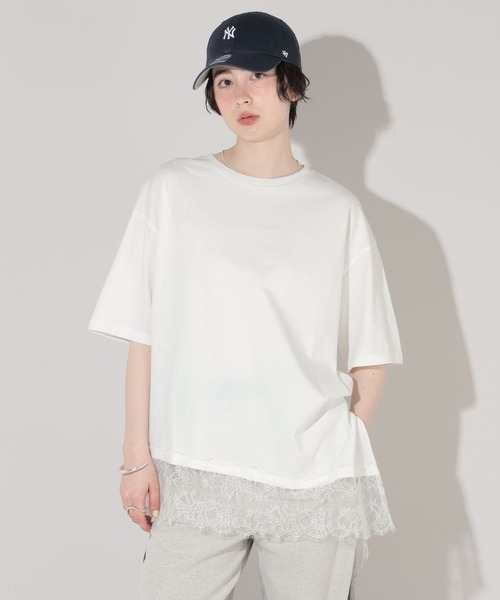 GEORGE'S(ジョージズ)の「レースアシメヘムTシャツ(Tシャツ/カットソー・レディース・チャコールグレー/グレー/オフホワイト・FREE)」の7枚目の写真