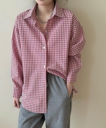 【シワになりにくい/袖口ボタン付き】長袖 レギュラーカラー ギンガムチェック オーバーサイズシャツ レディース