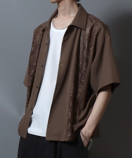 セール】Short-Sleeve Lace Panel Shirt / レースパネル半袖シャツ
