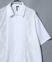 Short-Sleeve Lace Panel Shirt / レースパネル半袖シャツ オープンカラー 開襟シャツ メンズ トップス