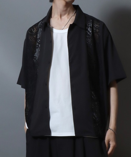 セール】Short-Sleeve Lace Panel Shirt / レースパネル半袖シャツ