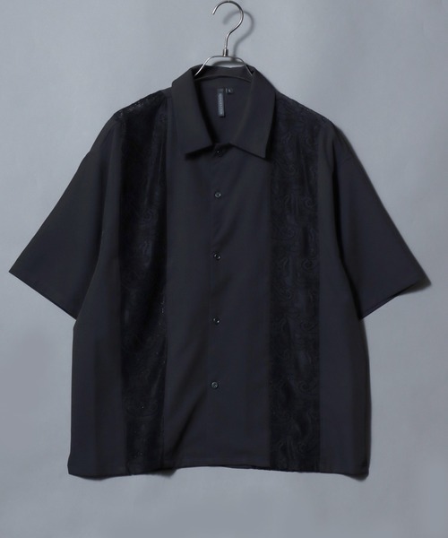 ANPAS(アンパス)の「Short-Sleeve Lace Panel Shirt / レースパネル半袖シャツ オープンカラー 開襟シャツ メンズ トップス(シャツ/ブラウス・メンズ・ブラック/ブラウン/ホワイト・L/M)」の7枚目の写真