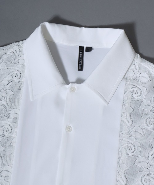 ANPAS(アンパス)の「Short-Sleeve Lace Panel Shirt / レースパネル半袖シャツ オープンカラー 開襟シャツ メンズ トップス(シャツ/ブラウス・メンズ・ブラック/ブラウン/ホワイト・L/M)」の13枚目の写真