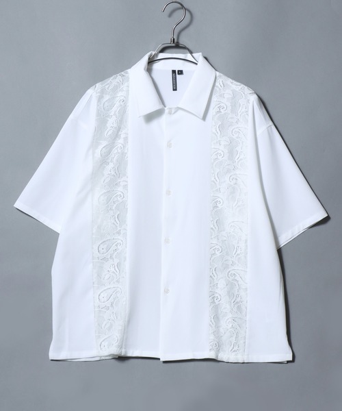 ANPAS(アンパス)の「Short-Sleeve Lace Panel Shirt / レースパネル半袖シャツ オープンカラー 開襟シャツ メンズ トップス(シャツ/ブラウス・メンズ・ブラック/ブラウン/ホワイト・L/M)」の4枚目の写真