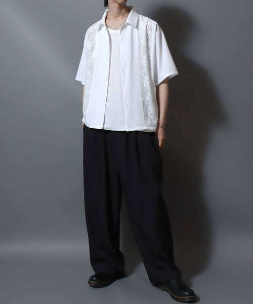 ANPAS(アンパス)の「Short-Sleeve Lace Panel Shirt / レースパネル半袖シャツ オープンカラー 開襟シャツ メンズ トップス(シャツ/ブラウス・メンズ・ブラック/ブラウン/ホワイト・L/M)」の19枚目の写真
