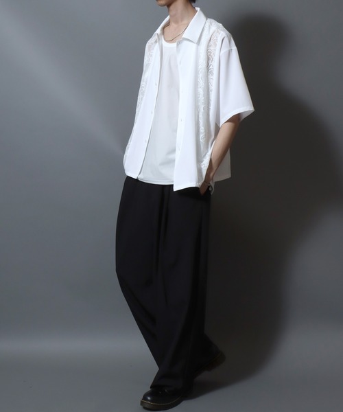 ANPAS(アンパス)の「Short-Sleeve Lace Panel Shirt / レースパネル半袖シャツ オープンカラー 開襟シャツ メンズ トップス(シャツ/ブラウス・メンズ・ブラック/ブラウン/ホワイト・L/M)」の20枚目の写真