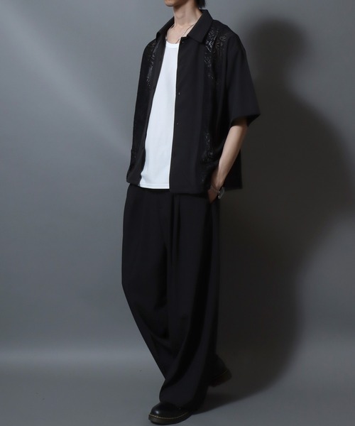 ANPAS(アンパス)の「Short-Sleeve Lace Panel Shirt / レースパネル半袖シャツ オープンカラー 開襟シャツ メンズ トップス(シャツ/ブラウス・メンズ・ブラック/ブラウン/ホワイト・L/M)」の22枚目の写真