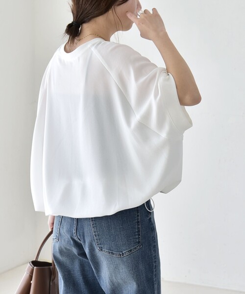 quaranciel(カランシエル)の「quaranciel:〈手洗い可能〉ジョーゼット ハーフスリーブ ドロスト ルーズ ブラウス(シャツ/ブラウス・レディース・チャコールグレー/オフホワイト/ブラック・ONE SIZE)」の9枚目の写真