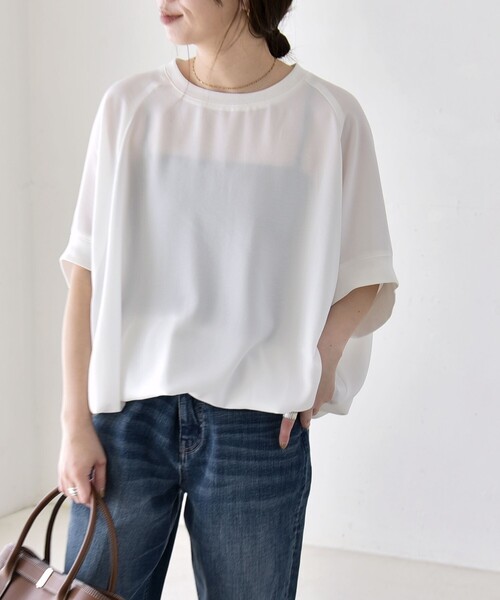 quaranciel(カランシエル)の「quaranciel:〈手洗い可能〉ジョーゼット ハーフスリーブ ドロスト ルーズ ブラウス(シャツ/ブラウス・レディース・チャコールグレー/オフホワイト/ブラック・ONE SIZE)」の12枚目の写真