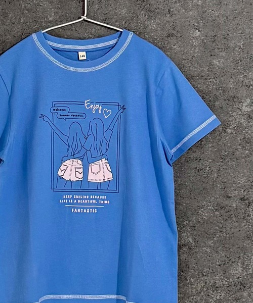 Universal Style Wear（ユニバーサルスタイルウェア）の「ガールズプリント半袖Tシャツ（Tシャツ/カットソー・キッズ・オフホワイト/ブルー/ブラック/グリーン/ピンク/チャコール・120/130/140/150/160/110）」の5枚目の写真