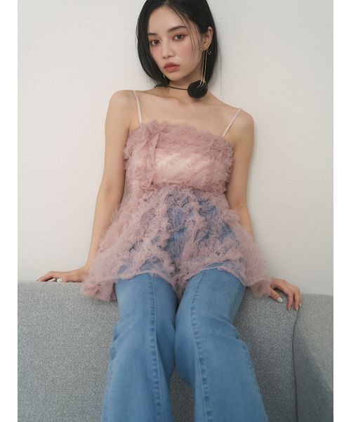SNIDEL(スナイデル)の「チュール刺繍ベアペプラムトップス(Tシャツ/カットソー・レディース・ダークグレー/ホワイト/ピンク・F)」の13枚目の写真