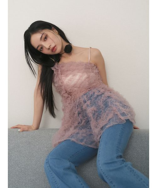 SNIDEL(スナイデル)の「チュール刺繍ベアペプラムトップス(Tシャツ/カットソー・レディース・ダークグレー/ホワイト/ピンク・F)」の14枚目の写真