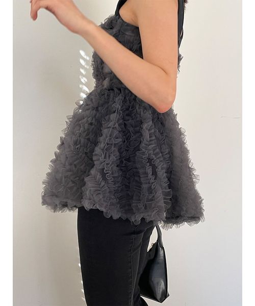 SNIDEL(スナイデル)の「チュール刺繍ベアペプラムトップス(Tシャツ/カットソー・レディース・ダークグレー/ホワイト/ピンク・F)」の19枚目の写真