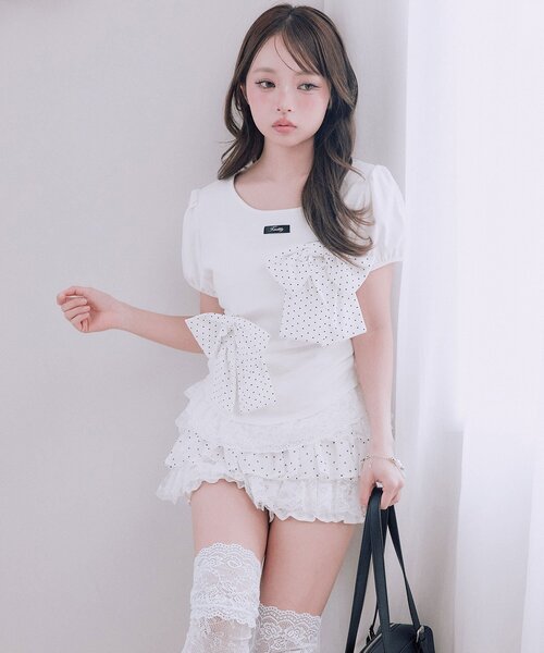 OLIVE des OLIVE(オリーブデオリーブ)の「リボンribbonTシャツ(Tシャツ/カットソー・レディース・トップグレー/オフホワイト/ブラック・FREE)」の10枚目の写真