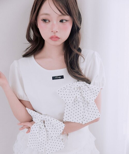 OLIVE des OLIVE(オリーブデオリーブ)の「リボンribbonTシャツ(Tシャツ/カットソー・レディース・トップグレー/オフホワイト/ブラック・FREE)」の11枚目の写真