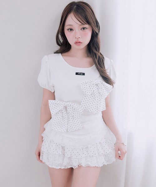 OLIVE des OLIVE(オリーブデオリーブ)の「リボンribbonTシャツ(Tシャツ/カットソー・レディース・トップグレー/オフホワイト/ブラック・FREE)」の12枚目の写真