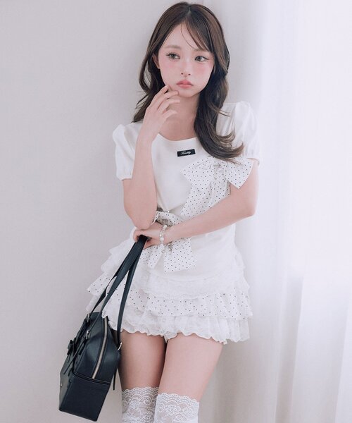 OLIVE des OLIVE(オリーブデオリーブ)の「リボンribbonTシャツ(Tシャツ/カットソー・レディース・トップグレー/オフホワイト/ブラック・FREE)」の13枚目の写真