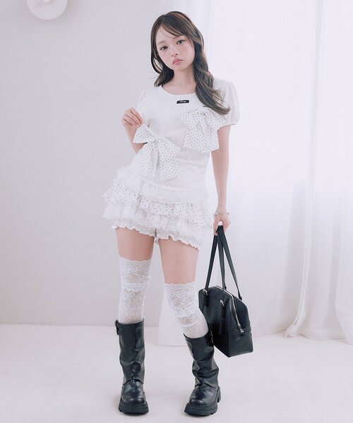 OLIVE des OLIVE(オリーブデオリーブ)の「リボンribbonTシャツ(Tシャツ/カットソー・レディース・トップグレー/オフホワイト/ブラック・FREE)」の14枚目の写真