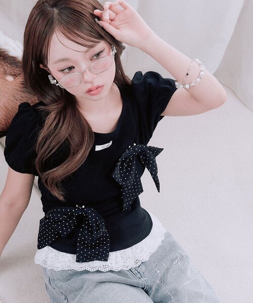 OLIVE des OLIVE(オリーブデオリーブ)の「リボンribbonTシャツ(Tシャツ/カットソー・レディース・トップグレー/オフホワイト/ブラック・FREE)」の17枚目の写真