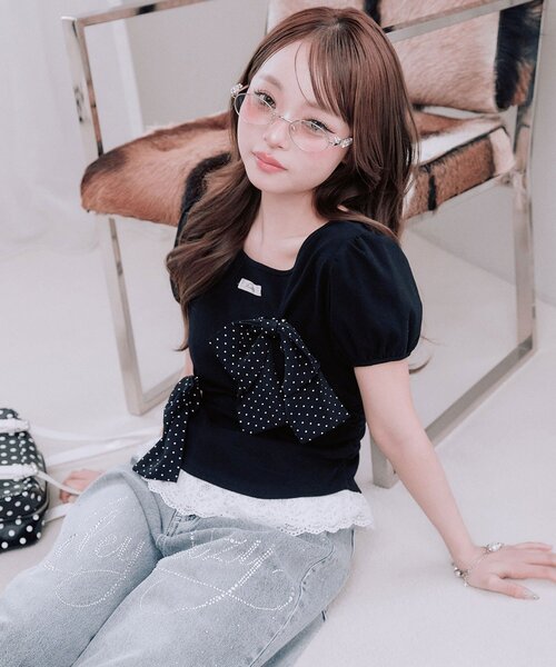 OLIVE des OLIVE(オリーブデオリーブ)の「リボンribbonTシャツ(Tシャツ/カットソー・レディース・トップグレー/オフホワイト/ブラック・FREE)」の19枚目の写真