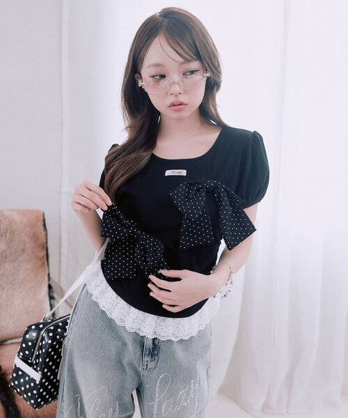OLIVE des OLIVE(オリーブデオリーブ)の「リボンribbonTシャツ(Tシャツ/カットソー・レディース・トップグレー/オフホワイト/ブラック・FREE)」の20枚目の写真